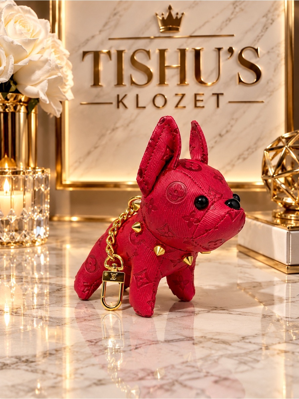 Unbranded Red Fashion Dog Bag Charm – Gold Chain